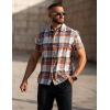 imageCOOFANDY Mens Short Sleeve Button Down Shirt Plaid Button Up Shirts Casual 75 Cotton Work ShirtsOrange