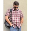 imageCOOFANDY Mens Short Sleeve Button Down Shirt Plaid Button Up Shirts Casual 75 Cotton Work ShirtsWine Redwhite