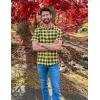 imageCOOFANDY Mens Short Sleeve Button Down Shirt Plaid Button Up Shirts Casual 75 Cotton Work ShirtsYellowblue
