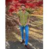 imageCOOFANDY Mens Short Sleeve Button Down Shirt Plaid Button Up Shirts Casual 75 Cotton Work ShirtsYellowblue