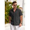 imageCOOFANDY Mens Short Sleeve Button Down Shirts 100 Cotton Beach Style Textured ShirtsBlack