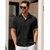 imageCOOFANDY Mens Short Sleeve Button Down Shirts Waffle Shirt Casual Beach Summer Shirts Wrinkle Free Vacation ShirtsAblack