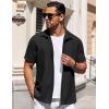 imageCOOFANDY Mens Short Sleeve Button Down Shirts Waffle Shirt Casual Beach Summer Shirts Wrinkle Free Vacation ShirtsAblack
