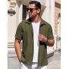 imageCOOFANDY Mens Short Sleeve Button Down Shirts Waffle Shirt Casual Beach Summer Shirts Wrinkle Free Vacation ShirtsArmy Green