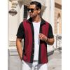 imageCOOFANDY Mens Short Sleeve Button Down Shirts Waffle Shirt Casual Beach Summer Shirts Wrinkle Free Vacation ShirtsBlack Burgundy Combo