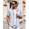 imageCOOFANDY Mens Short Sleeve Button Down Shirts Waffle Shirt Casual Beach Summer Shirts Wrinkle Free Vacation ShirtsBlue White