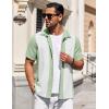 imageCOOFANDY Mens Short Sleeve Button Down Shirts Waffle Shirt Casual Beach Summer Shirts Wrinkle Free Vacation ShirtsMint White Combo