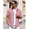 imageCOOFANDY Mens Short Sleeve Button Down Shirts Waffle Shirt Casual Beach Summer Shirts Wrinkle Free Vacation ShirtsPink