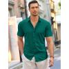 imageCOOFANDY Mens Short Sleeve Casual Button Down Shark Shirts Wrinkle Free Untucked Shirt Summer Stretch Dress ShirtsEvergreen