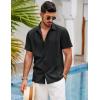 imageCOOFANDY Mens Short Sleeve Cuban Guayabera Shirt Casual Summer Beach Button Down ShirtsAblack