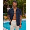 imageCOOFANDY Mens Short Sleeve Cuban Guayabera Shirt Casual Summer Beach Button Down ShirtsAnavy Blue