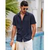 imageCOOFANDY Mens Short Sleeve Cuban Guayabera Shirt Casual Summer Beach Button Down ShirtsAnavy Blue