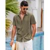 imageCOOFANDY Mens Short Sleeve Cuban Guayabera Shirt Casual Summer Beach Button Down ShirtsArmy Green