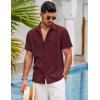 imageCOOFANDY Mens Short Sleeve Cuban Guayabera Shirt Casual Summer Beach Button Down ShirtsAwine Red