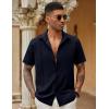 imageCOOFANDY Mens Short Sleeve Cuban Guayabera Shirt Casual Summer Beach Button Down ShirtsBlue Violet