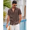 imageCOOFANDY Mens Short Sleeve Cuban Guayabera Shirt Casual Summer Beach Button Down ShirtsBrown