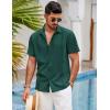 imageCOOFANDY Mens Short Sleeve Cuban Guayabera Shirt Casual Summer Beach Button Down ShirtsDark Green
