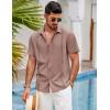 imageCOOFANDY Mens Short Sleeve Cuban Guayabera Shirt Casual Summer Beach Button Down ShirtsDeep Pink