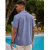 imageCOOFANDY Mens Short Sleeve Cuban Guayabera Shirt Casual Summer Beach Button Down ShirtsGrey Blue