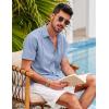 imageCOOFANDY Mens Short Sleeve Cuban Guayabera Shirt Casual Summer Beach Button Down ShirtsLight Blue