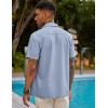 imageCOOFANDY Mens Short Sleeve Cuban Guayabera Shirt Casual Summer Beach Button Down ShirtsLight Blue