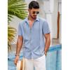imageCOOFANDY Mens Short Sleeve Cuban Guayabera Shirt Casual Summer Beach Button Down ShirtsLight Blue