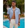 imageCOOFANDY Mens Short Sleeve Cuban Guayabera Shirt Casual Summer Beach Button Down ShirtsLight Blue