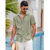 imageCOOFANDY Mens Short Sleeve Cuban Guayabera Shirt Casual Summer Beach Button Down ShirtsLight Green
