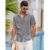 imageCOOFANDY Mens Short Sleeve Cuban Guayabera Shirt Casual Summer Beach Button Down ShirtsLight Grey