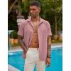 imageCOOFANDY Mens Short Sleeve Cuban Guayabera Shirt Casual Summer Beach Button Down ShirtsLight Pink