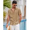 imageCOOFANDY Mens Short Sleeve Cuban Guayabera Shirt Casual Summer Beach Button Down ShirtsLight Tan