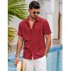 imageCOOFANDY Mens Short Sleeve Cuban Guayabera Shirt Casual Summer Beach Button Down ShirtsRed