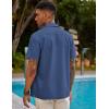 imageCOOFANDY Mens Short Sleeve Cuban Guayabera Shirt Casual Summer Beach Button Down ShirtsRoyal Blue