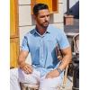 imageCOOFANDY Mens Short Sleeve Dress Shirts Button Down Shirts Regular Fit Business Casual Shirt with PocketLight Blue