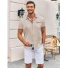 imageCOOFANDY Mens Short Sleeve Dress Shirts Casual Wrinkle Free Shirt Plaid Collar Summer Button Down ShirtsKhaki