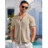 imageCOOFANDY Mens Short Sleeve Knit Shirt Casual Button Down Shirt Vintage Striped Knitted Golf Beach TopsApricot