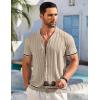 imageCOOFANDY Mens Short Sleeve Knit Shirt Casual Button Down Shirt Vintage Striped Knitted Golf Beach TopsApricot
