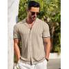 imageCOOFANDY Mens Short Sleeve Knit Shirt Casual Button Down Shirt Vintage Striped Knitted Golf Beach TopsApricot