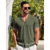 imageCOOFANDY Mens Short Sleeve Knit Shirt Casual Button Down Shirt Vintage Striped Knitted Golf Beach TopsArmy Green