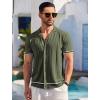 imageCOOFANDY Mens Short Sleeve Knit Shirt Casual Button Down Shirt Vintage Striped Knitted Golf Beach TopsArmy Green