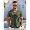 imageCOOFANDY Mens Short Sleeve Knit Shirt Casual Button Down Shirt Vintage Striped Knitted Golf Beach TopsArmy Green
