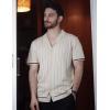 imageCOOFANDY Mens Short Sleeve Knit Shirt Casual Button Down Shirt Vintage Striped Knitted Golf Beach TopsBeige
