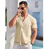 imageCOOFANDY Mens Short Sleeve Knit Shirt Casual Button Down Shirt Vintage Striped Knitted Golf Beach TopsBeige