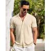 imageCOOFANDY Mens Short Sleeve Knit Shirt Casual Button Down Shirt Vintage Striped Knitted Golf Beach TopsBeige