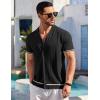 imageCOOFANDY Mens Short Sleeve Knit Shirt Casual Button Down Shirt Vintage Striped Knitted Golf Beach TopsBlack