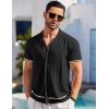 imageCOOFANDY Mens Short Sleeve Knit Shirt Casual Button Down Shirt Vintage Striped Knitted Golf Beach TopsBlack