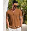 imageCOOFANDY Mens Short Sleeve Knit Shirt Casual Button Down Shirt Vintage Striped Knitted Golf Beach TopsBrown