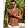 imageCOOFANDY Mens Short Sleeve Knit Shirt Casual Button Down Shirt Vintage Striped Knitted Golf Beach TopsBrown