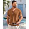 imageCOOFANDY Mens Short Sleeve Knit Shirt Casual Button Down Shirt Vintage Striped Knitted Golf Beach TopsBrown