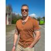 imageCOOFANDY Mens Short Sleeve Knit Shirt Casual Button Down Shirt Vintage Striped Knitted Golf Beach TopsBrown